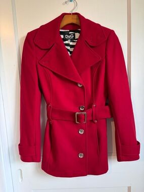 Dolce & Gabbana Red Belted Trench Coat